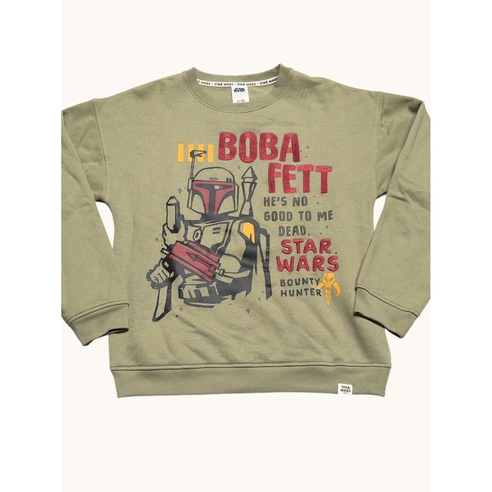 Star Wars Boba Fett Bounty Hunter Graphic Sweatshirt Olive Green Mens Small